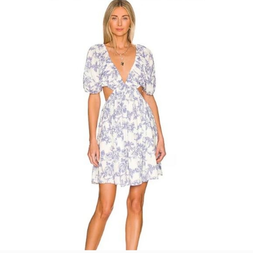 Bardot Backless Floral Dress in White and Purple - Picture 1 of 5